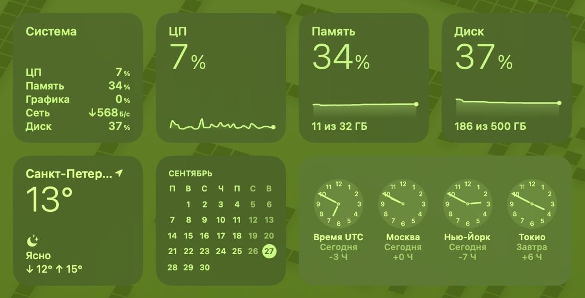 Widgets on a green desktop
