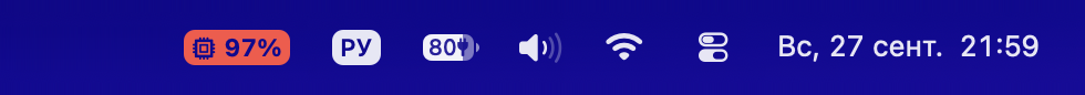Menu bar with a red badge: CPU, 97%