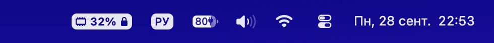 Menu bar with the badge: memory, 32%, and a lock