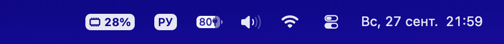 Menu bar with the badge: memory, 28%